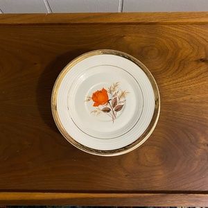 American Limoges Triumph Vermillion Rose Bread Plates 22-k Gold Set of 6